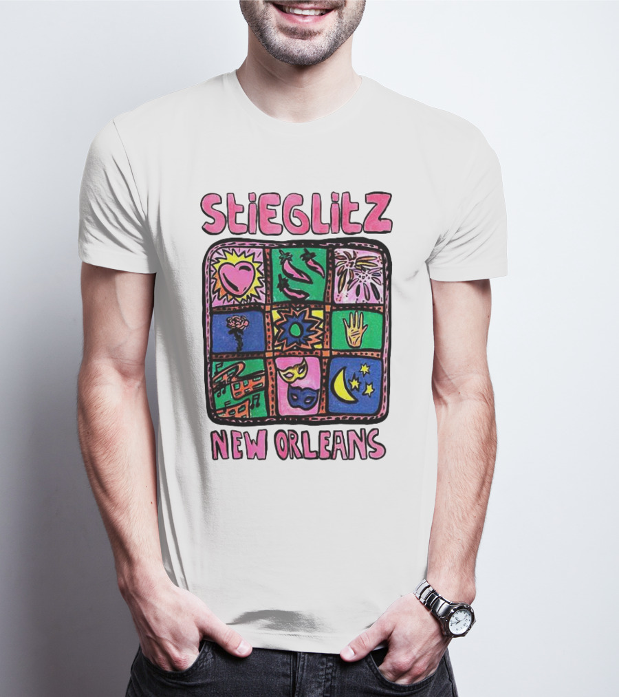 Stieglitz New Orleans Heart Jazz Mask Stars Moon Hand Flower Mardi Gras T-Shirt