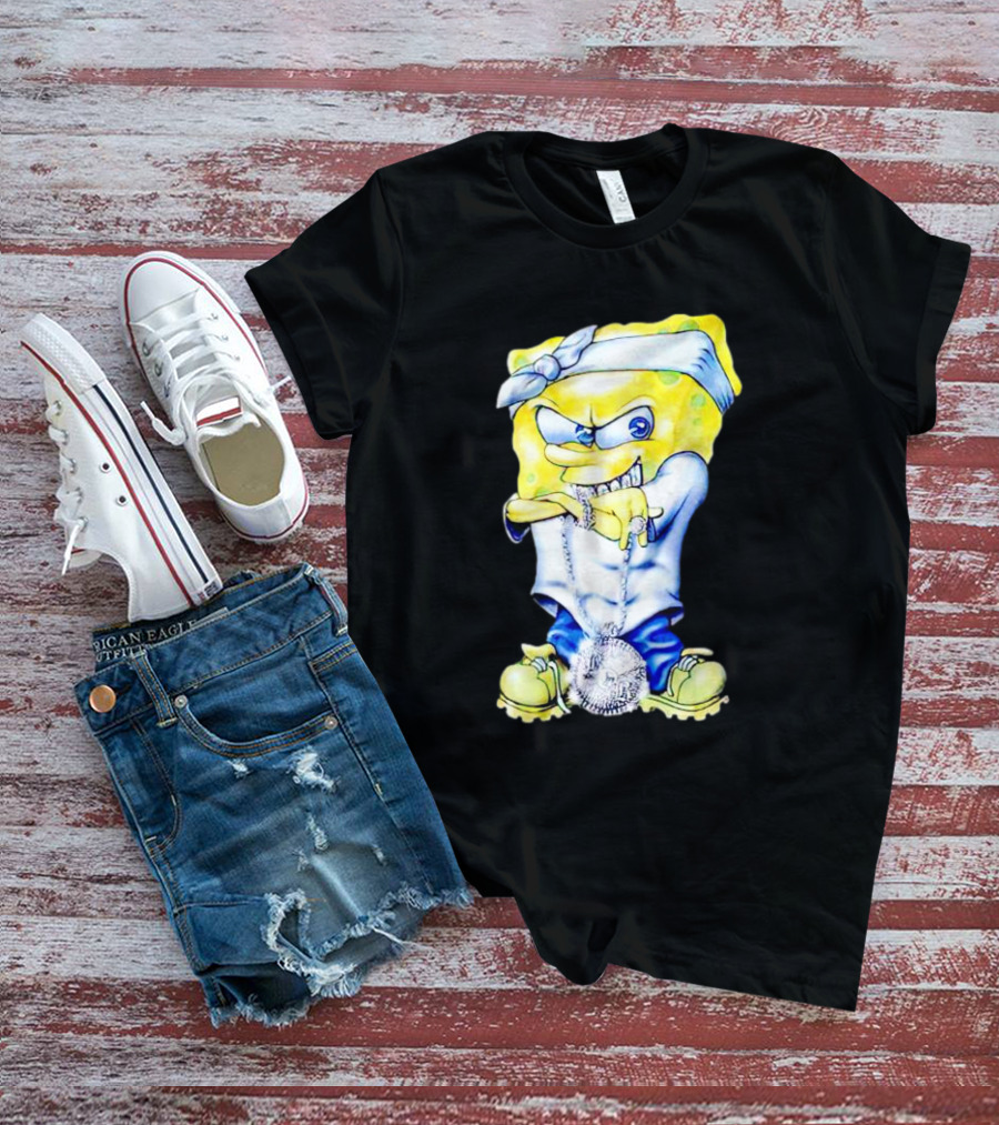 Thug Spongebob Squarepants With Bandana And Bling Necklace T-Shirt