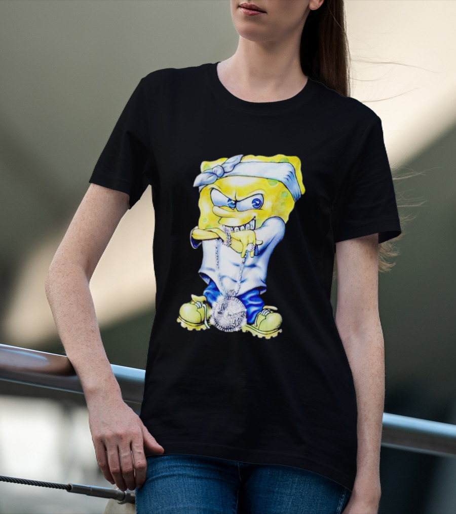 Thug Spongebob Squarepants With Bandana And Bling Necklace T-Shirt