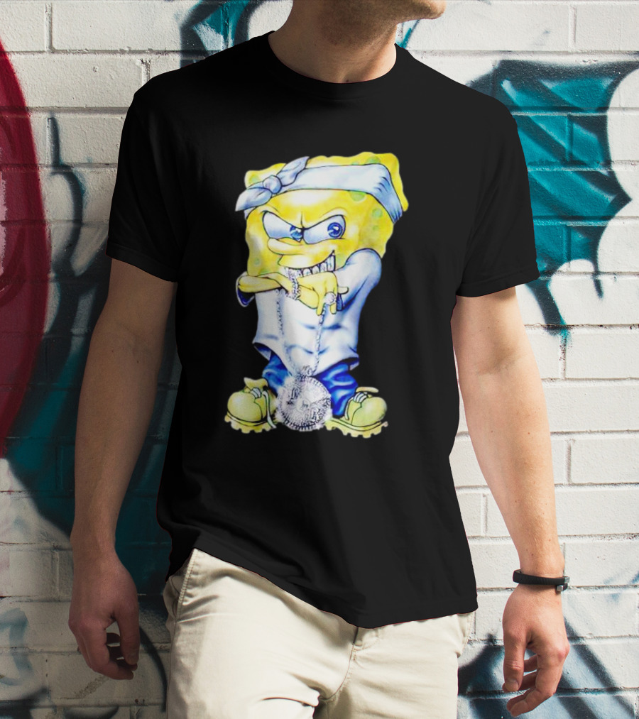 Thug Spongebob Squarepants With Bandana And Bling Necklace T-Shirt