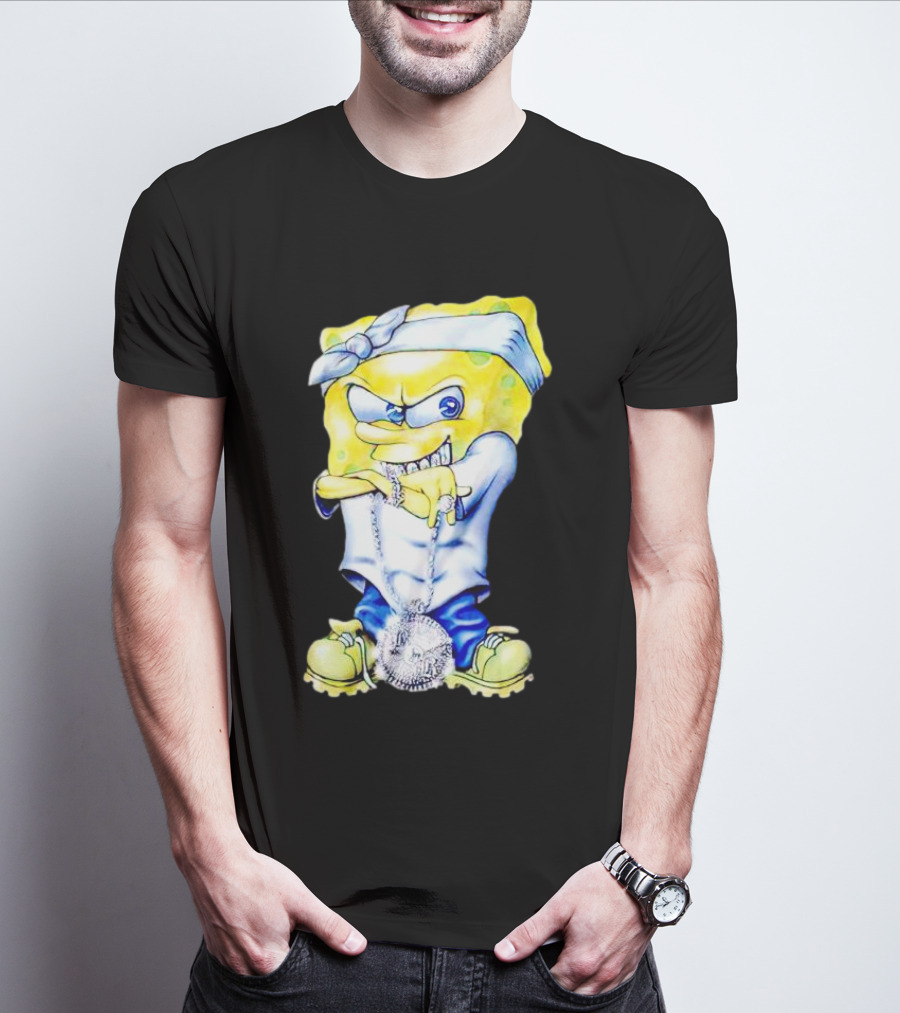 Thug Spongebob Squarepants With Bandana And Bling Necklace T-Shirt