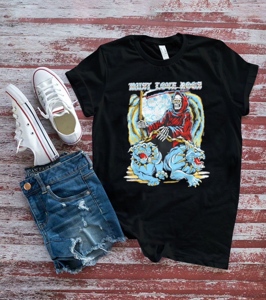 Must Love Dogs Skeleton Grim Reaper With Fierce Blue Dogs T-Shirt