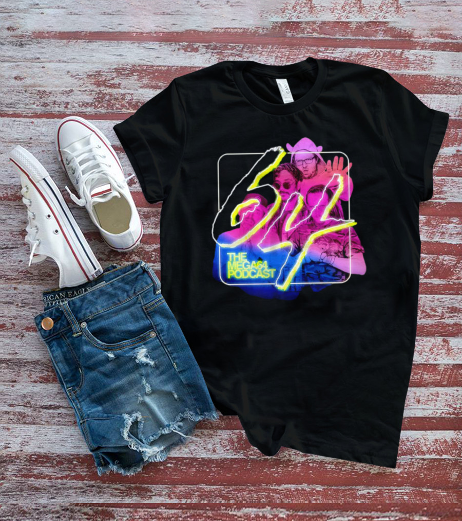 Mega64 Podcast Neon Style Visuals With Retro Characters T-Shirt