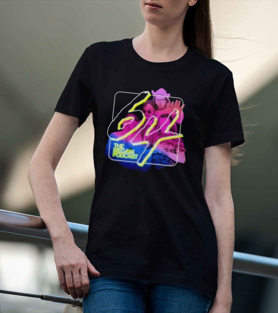 Mega64 Podcast Neon Style Visuals With Retro Characters T-Shirt