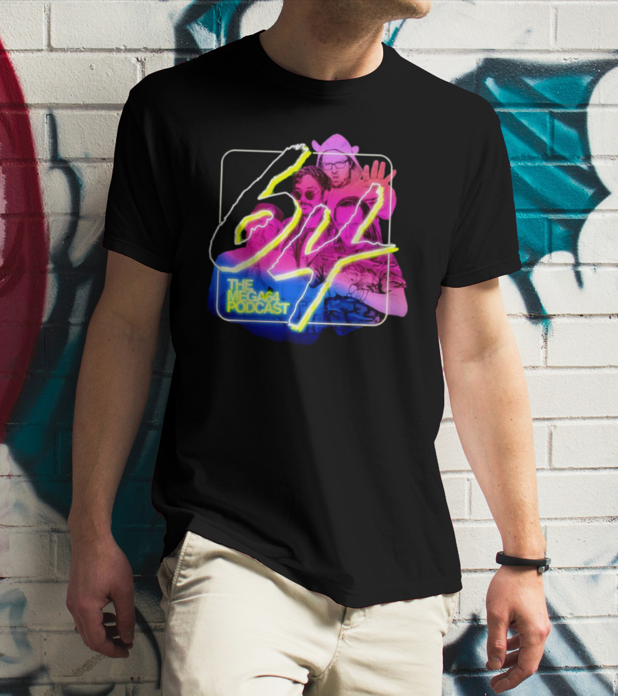 Mega64 Podcast Neon Style Visuals With Retro Characters T-Shirt