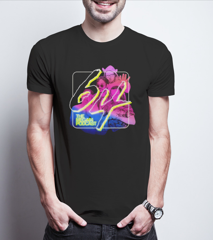 Mega64 Podcast Neon Style Visuals With Retro Characters T-Shirt