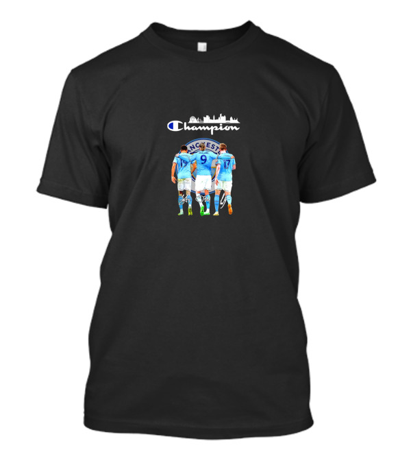 Haaland Kevin De Bruyne Alvarez Manchester Champion Signature T-Shirt