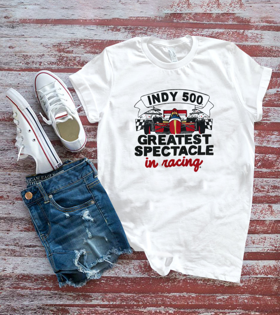 Indy 500 Greatest Spectacle In Racing Car With Checkered Flags T-Shirt