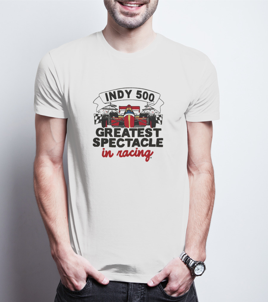 Indy 500 Greatest Spectacle In Racing Car With Checkered Flags T-Shirt