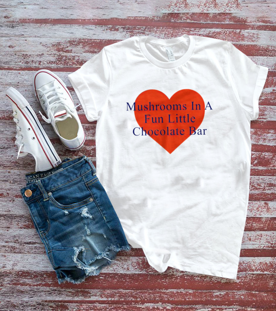 Mushrooms In A Fun Little Chocolate Bar Red Heart T-Shirt