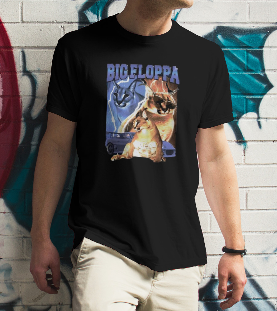 Big Floppa Lightning Caracal Trio With Lightning And Sports Car T-Shirt