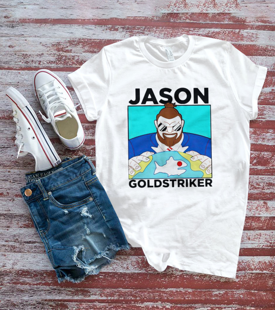 JASON GOLDSTRIKER Bold Character Holding Map With Red Marker T-Shirt