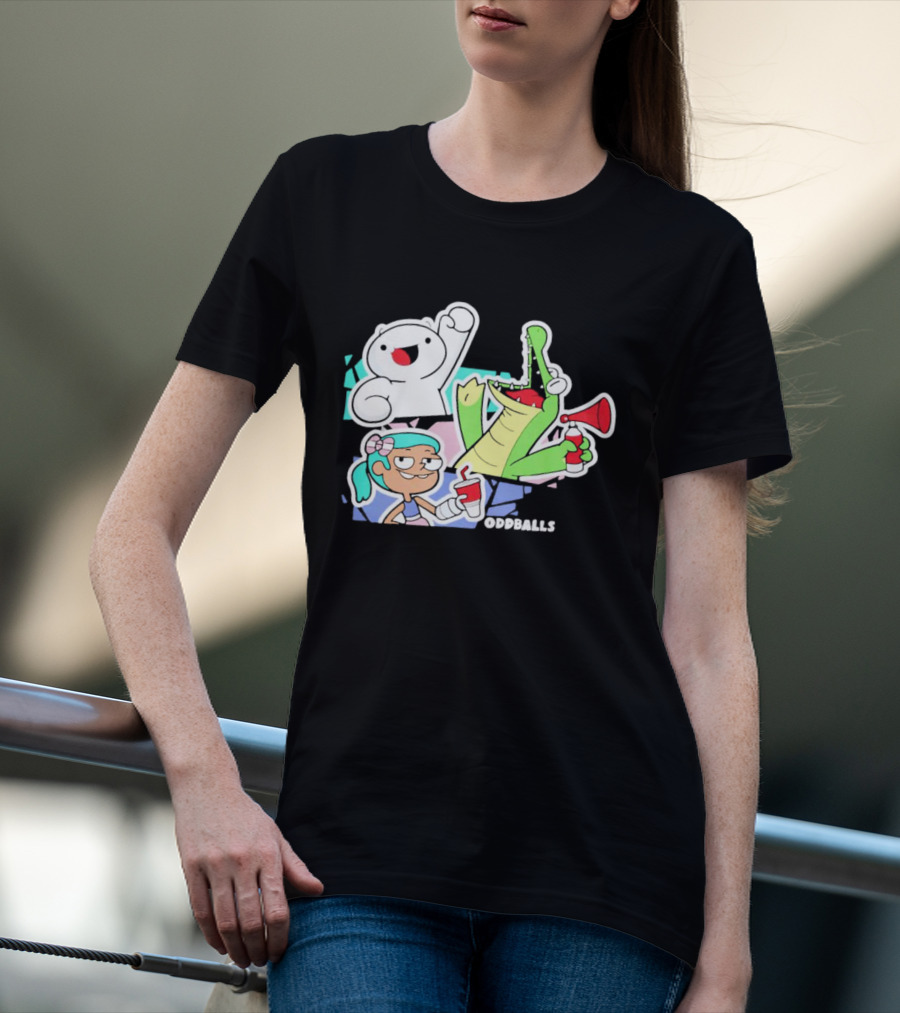 Odd1sout Oddballs Cartoon Trio With Crocodile And Drink T-Shirt