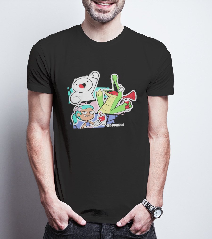 Odd1sout Oddballs Cartoon Trio With Crocodile And Drink T-Shirt