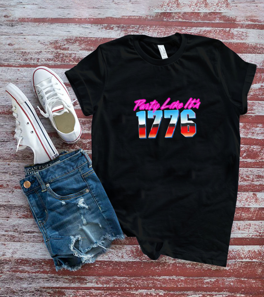 Party Like It’s 1776 Retro Neon Text T-Shirt