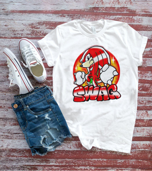 Knuckles Swag With Red Logo And Bold Cartoon T-Shirt
