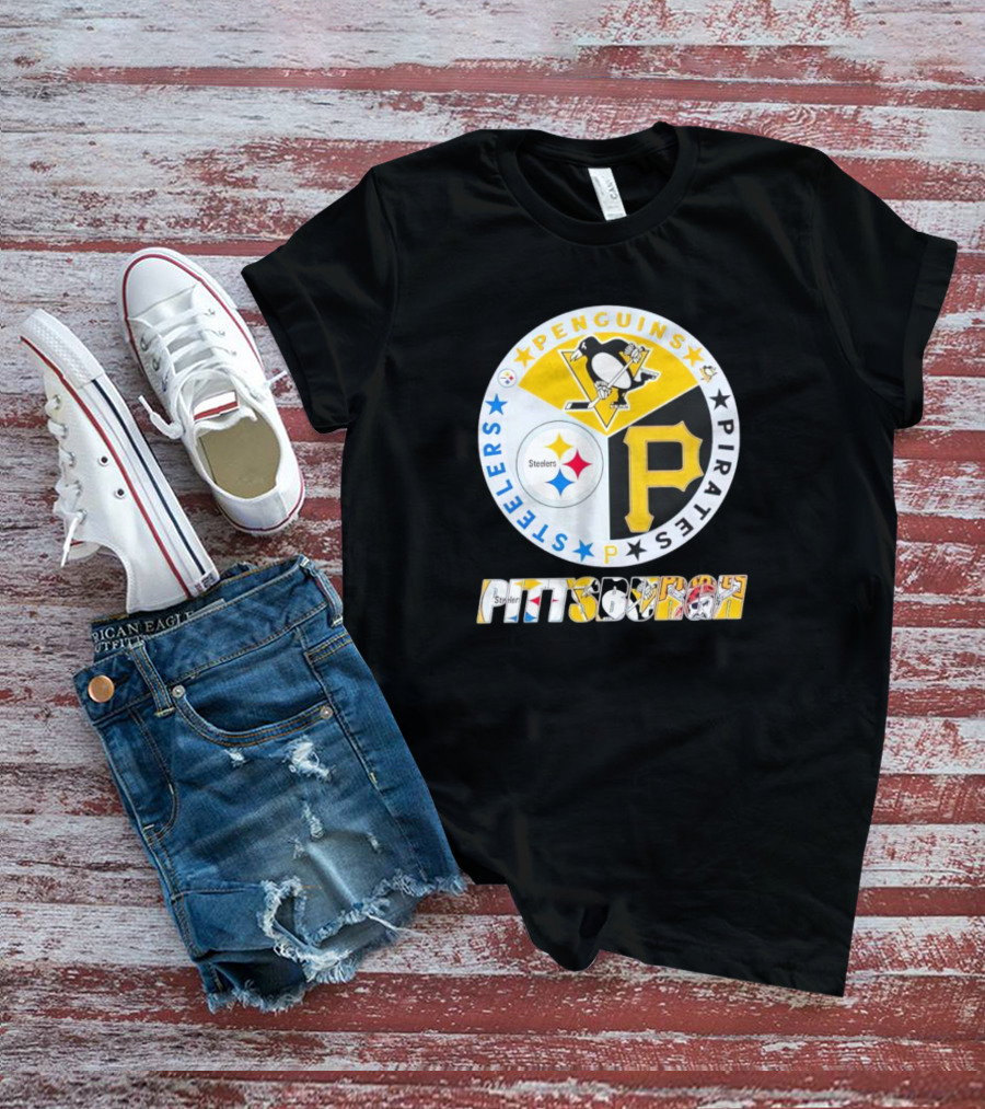 Penguins Steelers Pirates Pittsburgh Sports Team Logos Circle Badge T-Shirt
