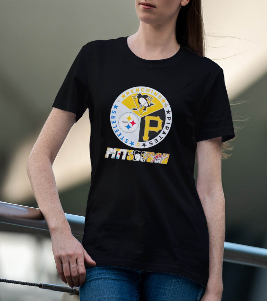 Penguins Steelers Pirates Pittsburgh Sports Team Logos Circle Badge T-Shirt