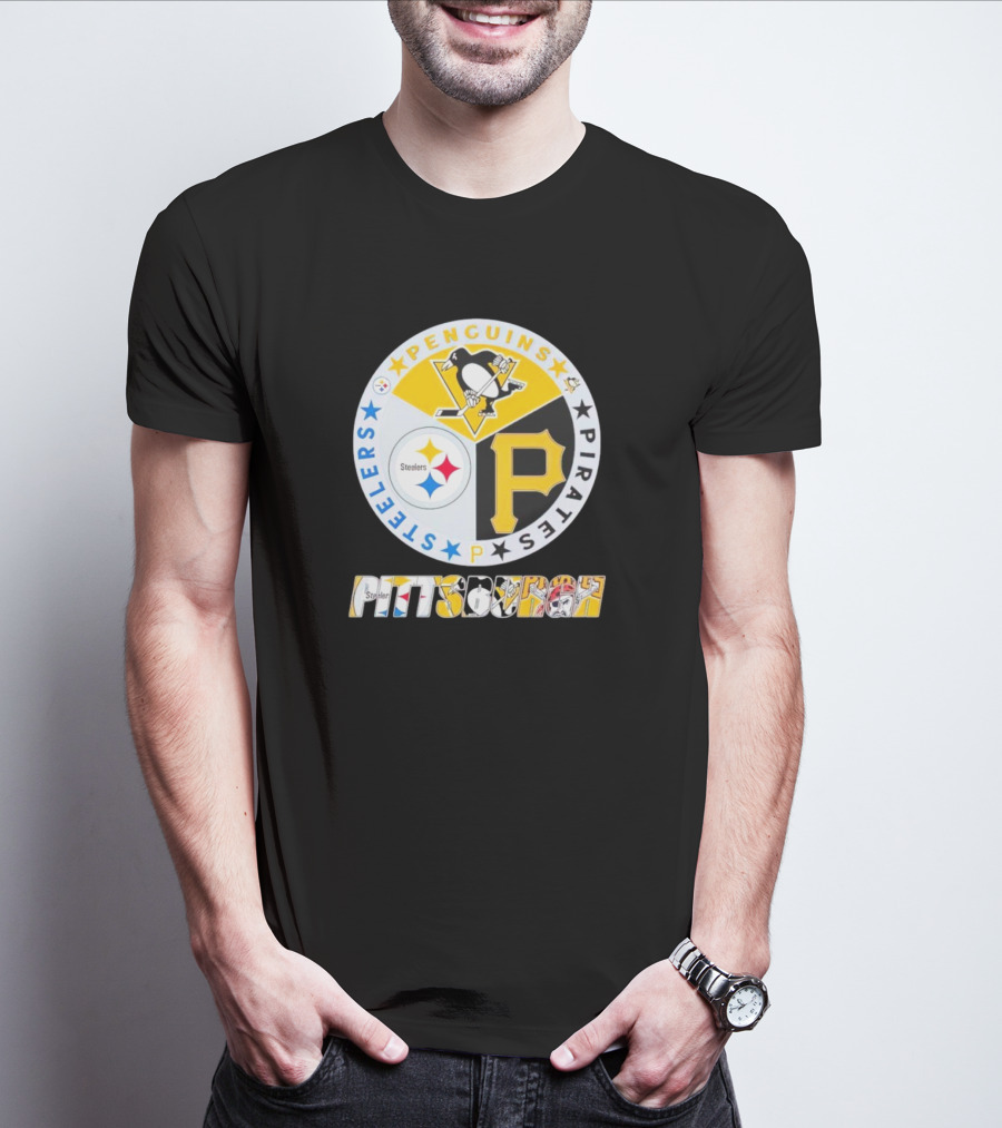 Penguins Steelers Pirates Pittsburgh Sports Team Logos Circle Badge T-Shirt