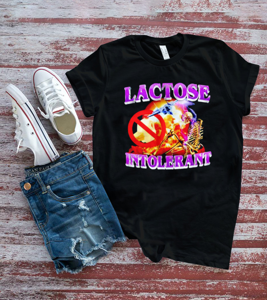 LACTOSE INTOLERANT No Dairy Apocalypse Skeleton Explosion Fighter Jet T-Shirt