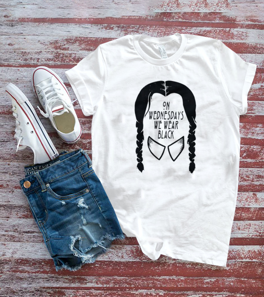 On Wednesdays We Wear Black Braided Hair Collar T-Shirt