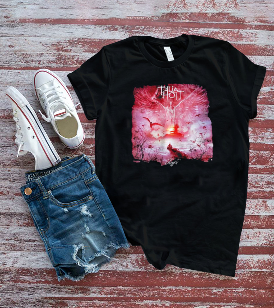 Talia Hoit Angel Red Winged Figure With Birds And Sunset T-Shirt