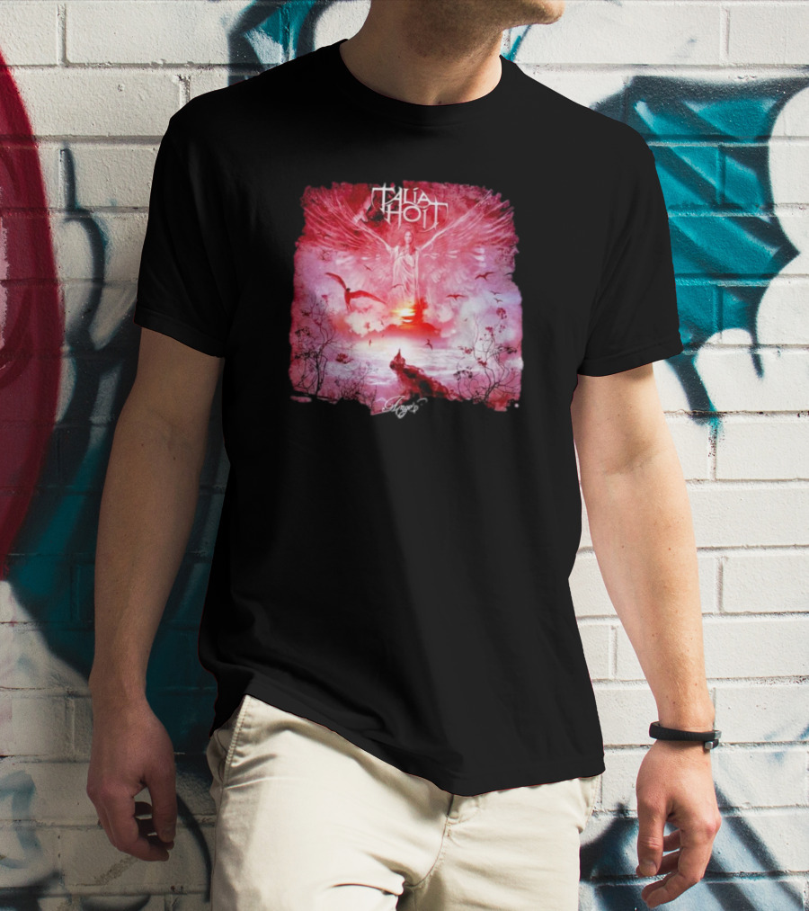 Talia Hoit Angel Red Winged Figure With Birds And Sunset T-Shirt