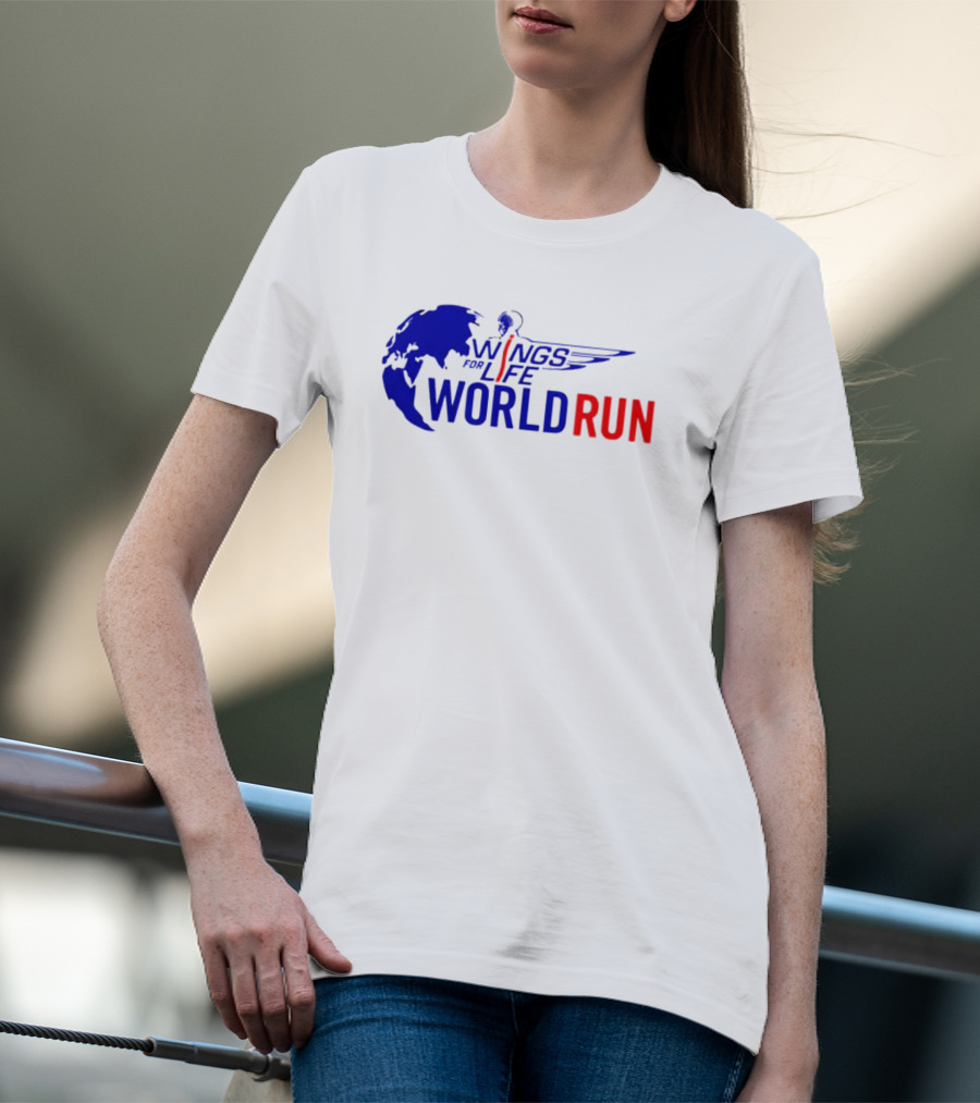 Wings For Life World Run Blue And Red Globe And Wings T-Shirt