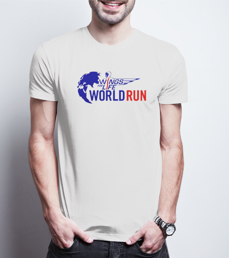Wings For Life World Run Blue And Red Globe And Wings T-Shirt