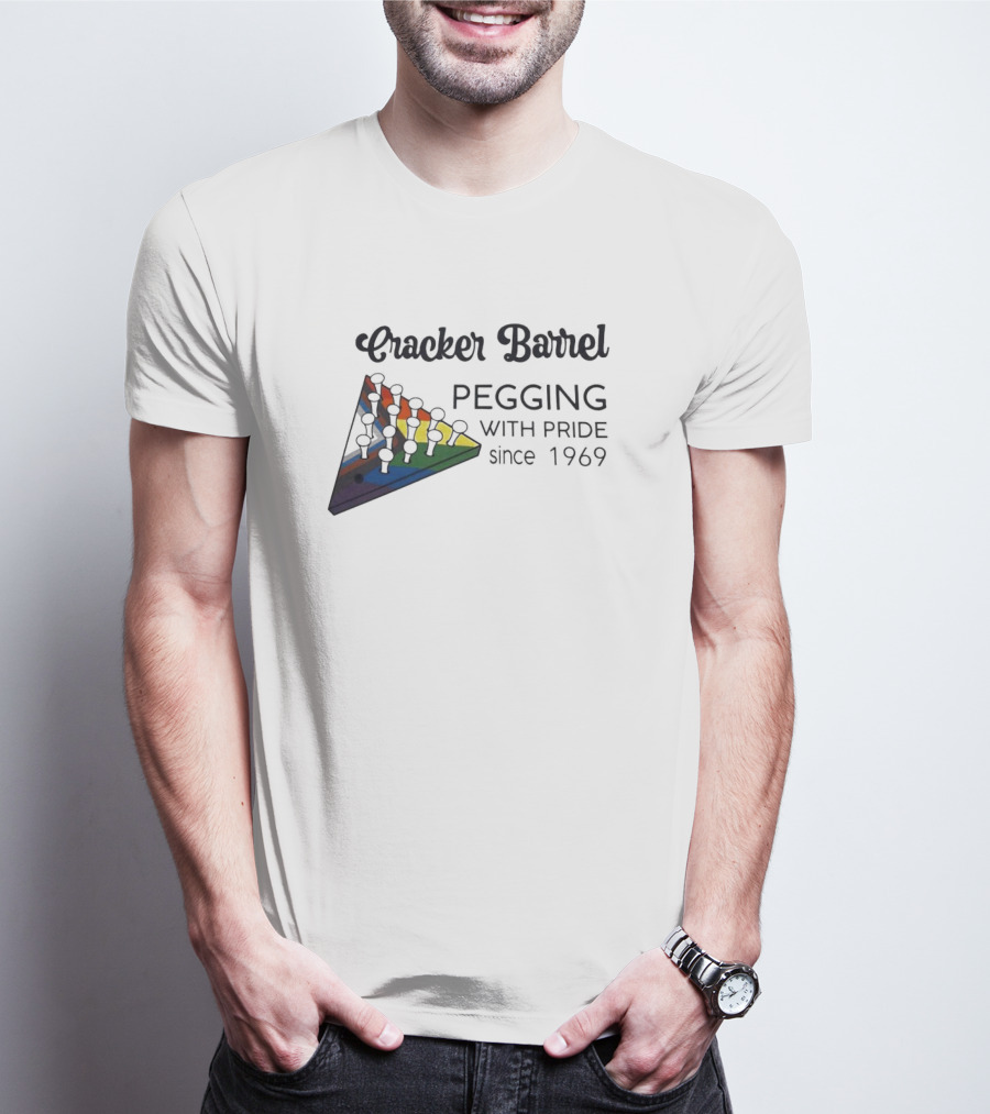 Cracker Barrel Pegging With Pride Since 1969 Rainbow Triangle T-Shirt