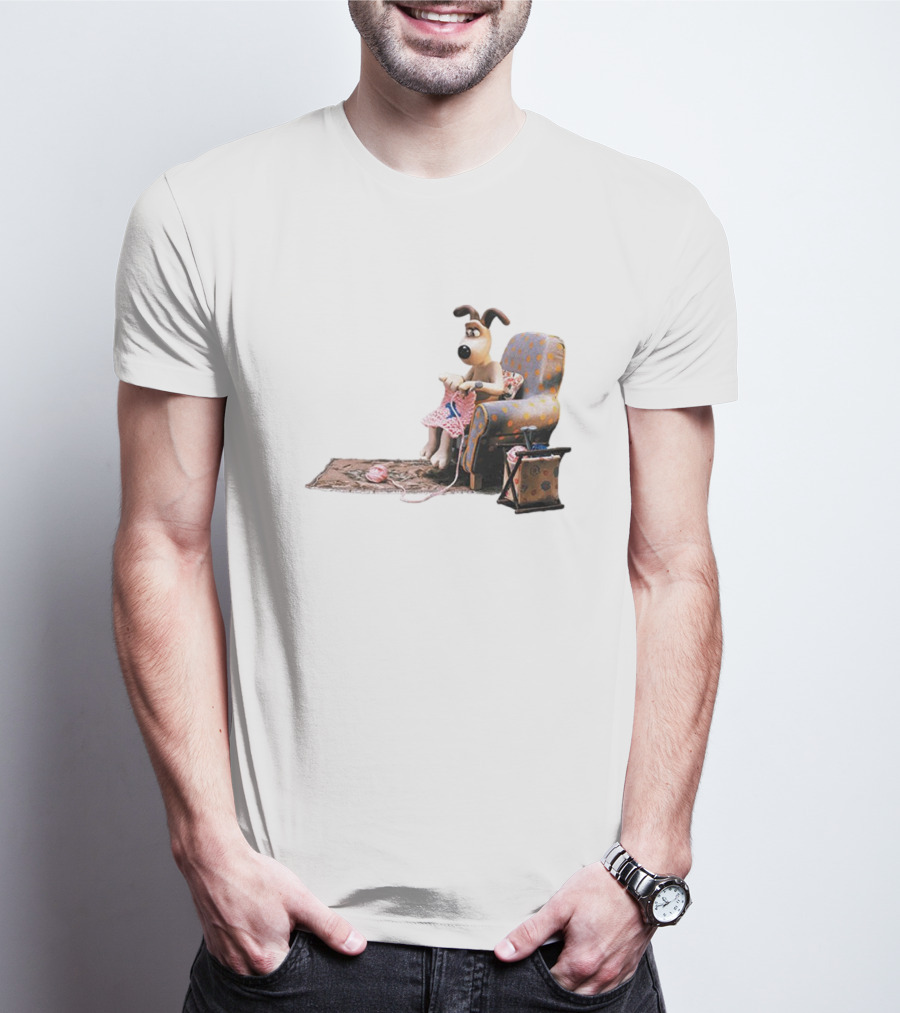 Wallace And Gromit Gromit Knitting In Armchair With Yarn Basket T-Shirt