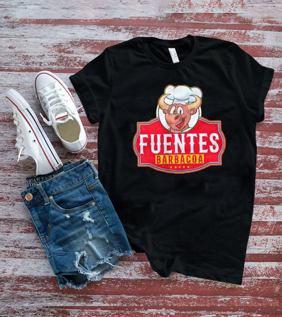 Fuentes Barbacoa Chef Cow Logo On Red Badge T-Shirt