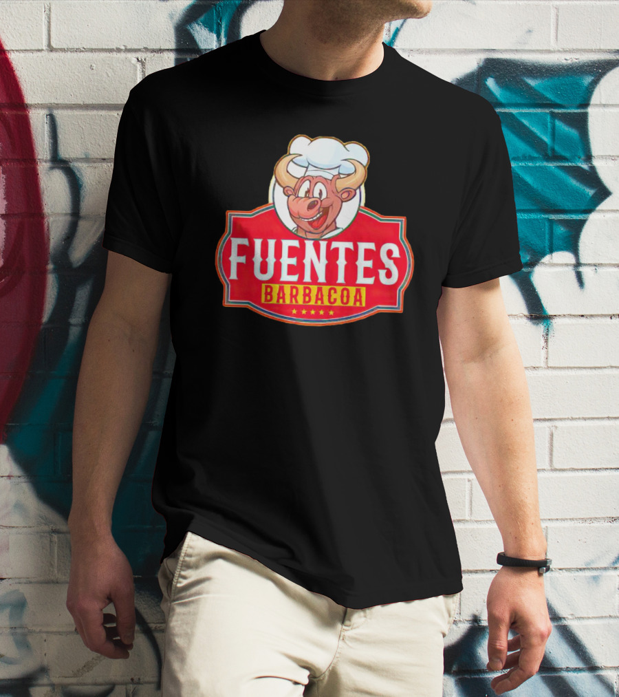 Fuentes Barbacoa Chef Cow Logo On Red Badge T-Shirt