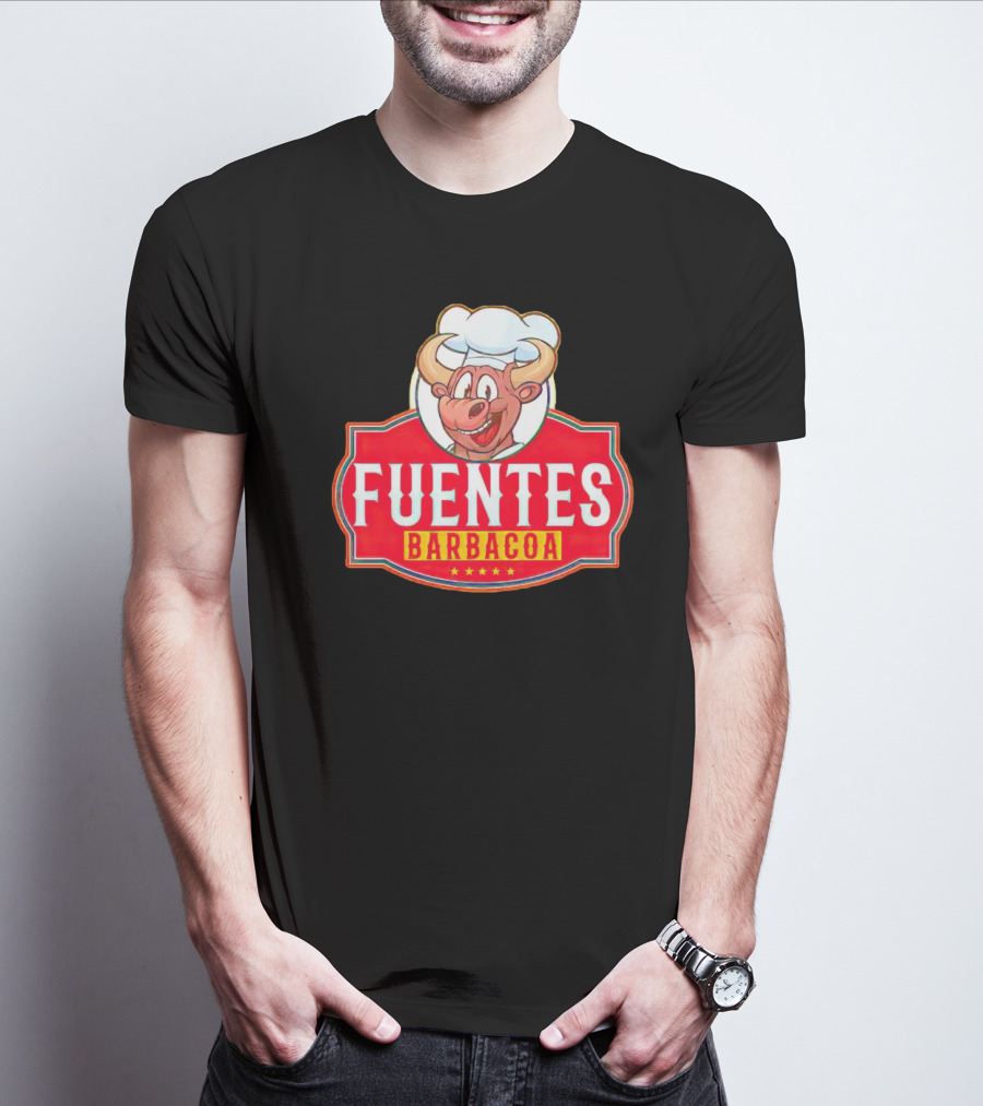 Fuentes Barbacoa Chef Cow Logo On Red Badge T-Shirt