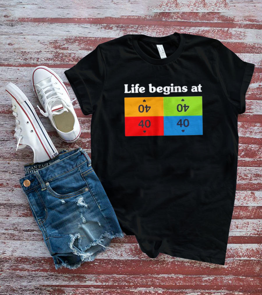 Life Begins At 40 Colorful Playing Card Symbols T-Shirt