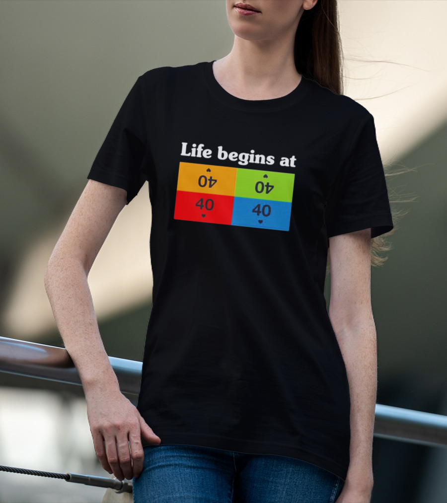 Life Begins At 40 Colorful Playing Card Symbols T-Shirt