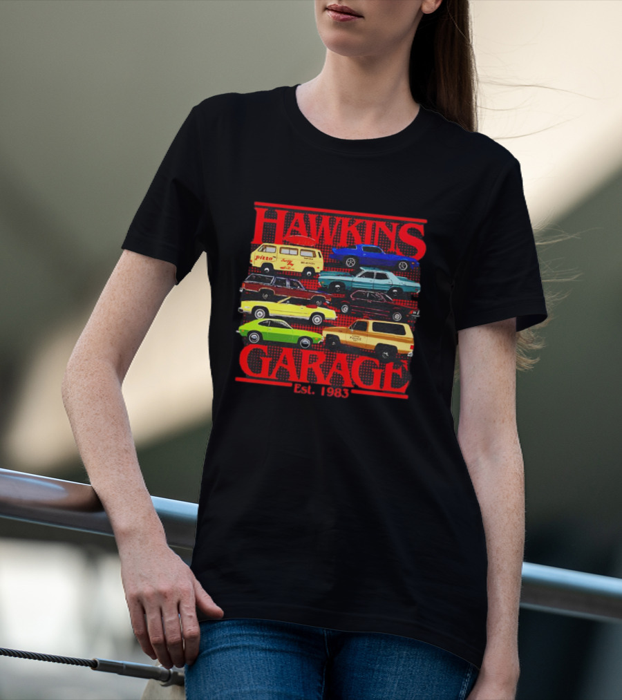 Hawkins Garage Stranger Things Vintage Cars Pizza Van Est. 1983 T-Shirt