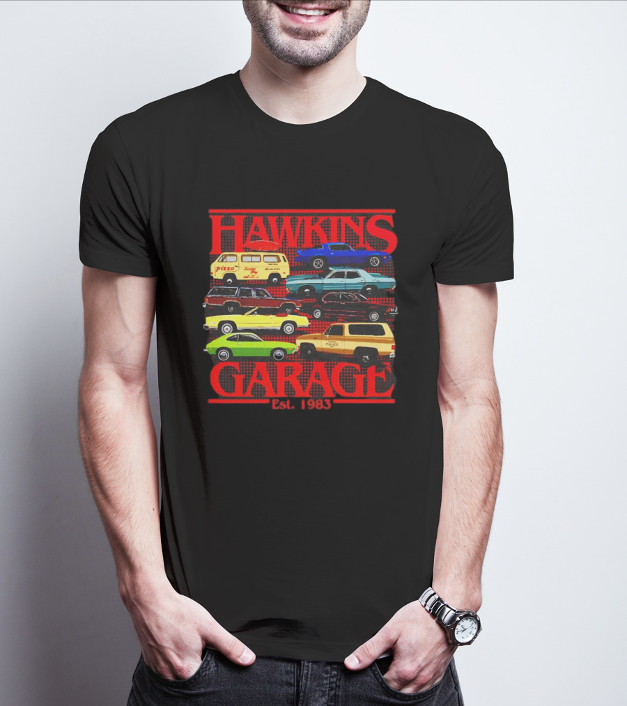Hawkins Garage Stranger Things Vintage Cars Pizza Van Est. 1983 T-Shirt