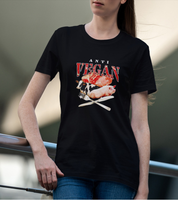 ANTI VEGAN Meat Cow Pig Fork Knife T-Shirt
