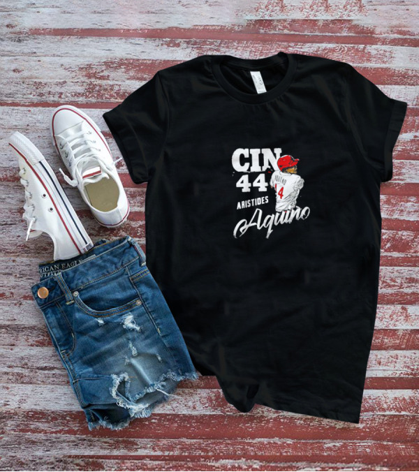 CIN 44 Aristides Aquino Cincinnati Reds Baseball Action Pose T-Shirt