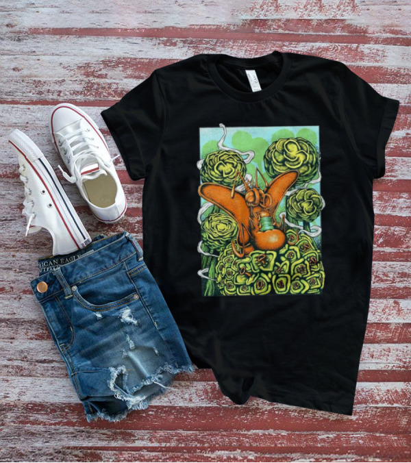 Chill Fly On Vibrant Green Floral Background T-Shirt