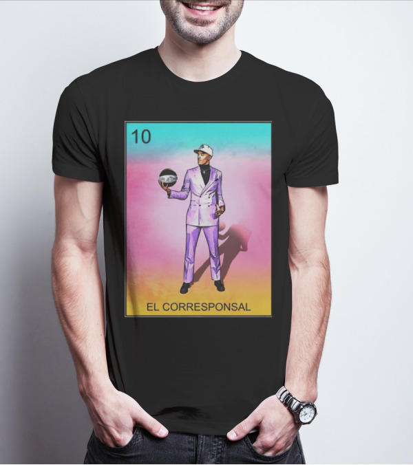 10 El Corresponsal Lotería Card Style In Lavender Suit Holding Basketball T-Shirt