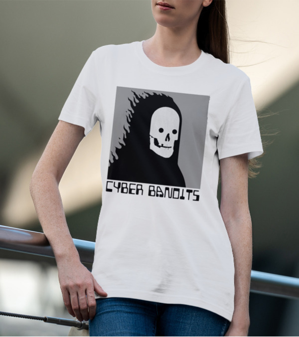 Flaming Reaper Cyber Bandits Skull T-Shirt