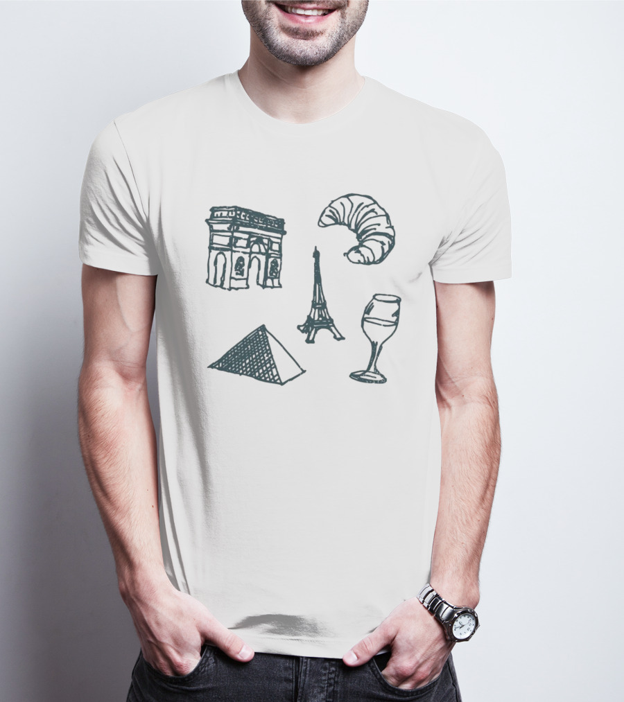 Arc De Triomphe Eiffel Tower Croissant Wine Pyramid Symbols Not In Paris 5 T-Shirt