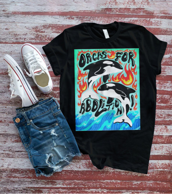Orcas For Abolition Ocean Waves And Flames T-Shirt