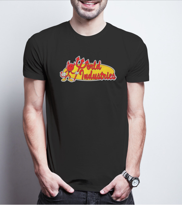 World Industries Logo With Smiling Devil Character T-Shirt