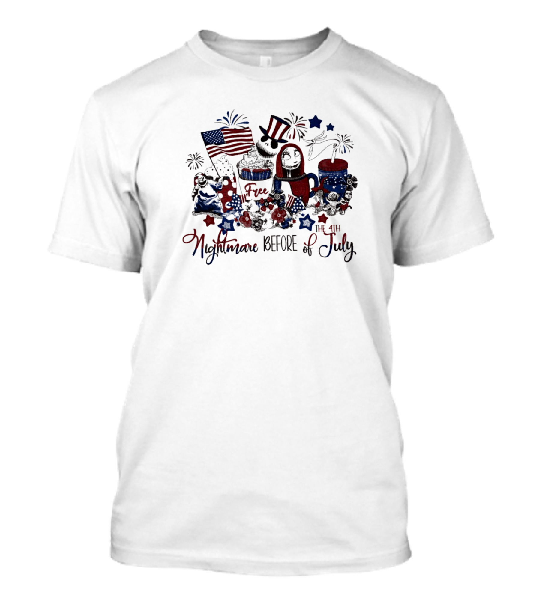 Nightmare Before The 4th Of July With Patriotic Jack Skellington And Sally Scene T-Shirt