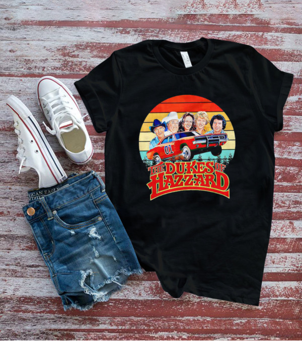 Vintage The Dukes Of Hazzard Characters With Dodge Charger 01 Retro Sunset T-Shirt