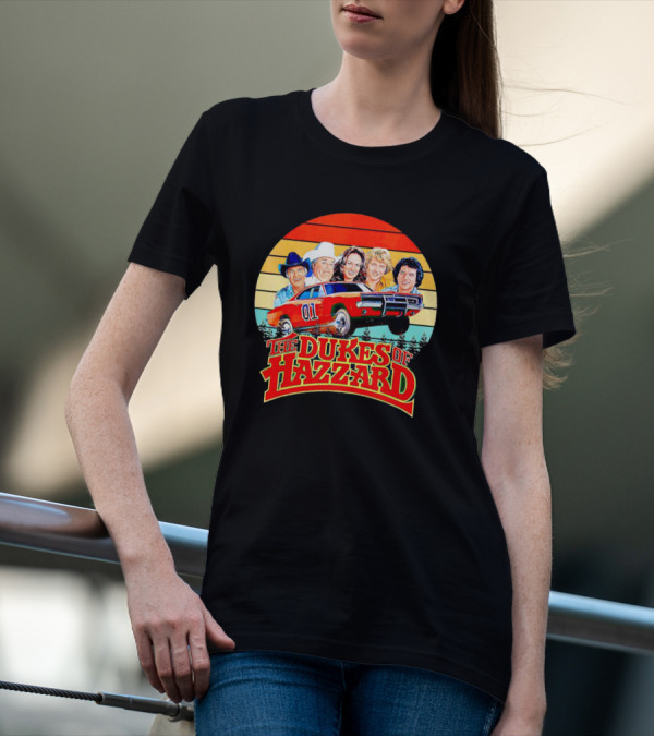 Vintage The Dukes Of Hazzard Characters With Dodge Charger 01 Retro Sunset T-Shirt