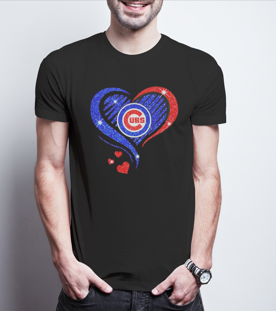 Chicago Cubs Glitter Heart Logo With Red And Blue Diamond T-Shirt